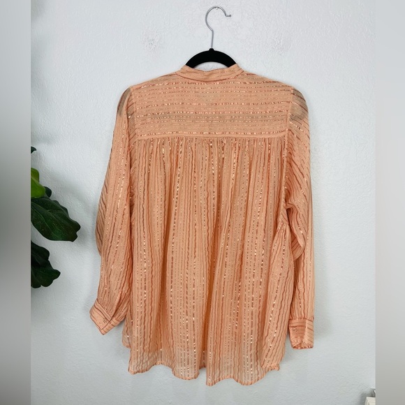 Ulla Johnson Momo Blush Pink Lurex metallic Rose Gold Long Sleeve Tunic Top - Picture 5 of 6
